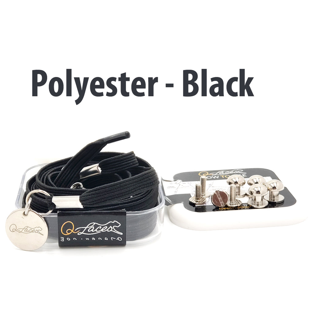 Polyester Flat Black Elastic No Tie Shoe Laces by Qlaces