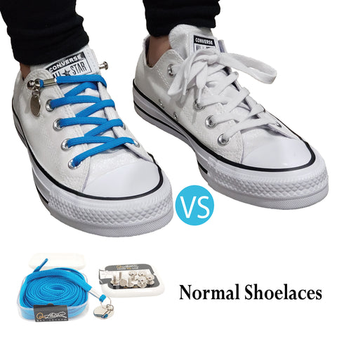 Image of Light Blue No Tie Shoelaces for Adults & Kids Sneakers