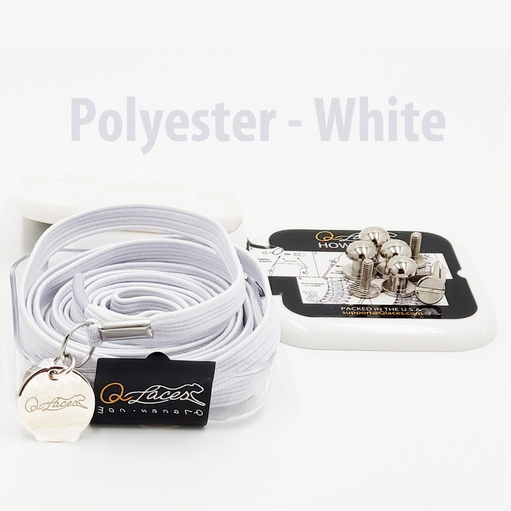 Polyester Flat White Elastic No Tie Shoe Laces by Qlaces