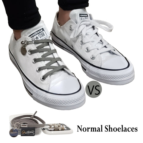 Image of Grey No Tie Shoelaces for Adults & Kids Sneakers